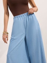 Friends Like These Light Wash Chambray Petite Elasticated Waist, Palazzo Wide Leg Jeans - Image 3 of 4