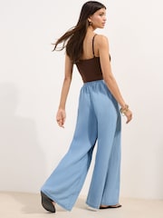 Friends Like These Light Wash Chambray Petite Elasticated Waist, Palazzo Wide Leg Jeans - Image 4 of 4