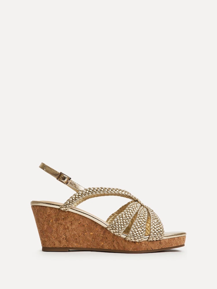 Linzi Gold Silhouette Handwoven Cork Wedge Sandals - Image 2 of 5