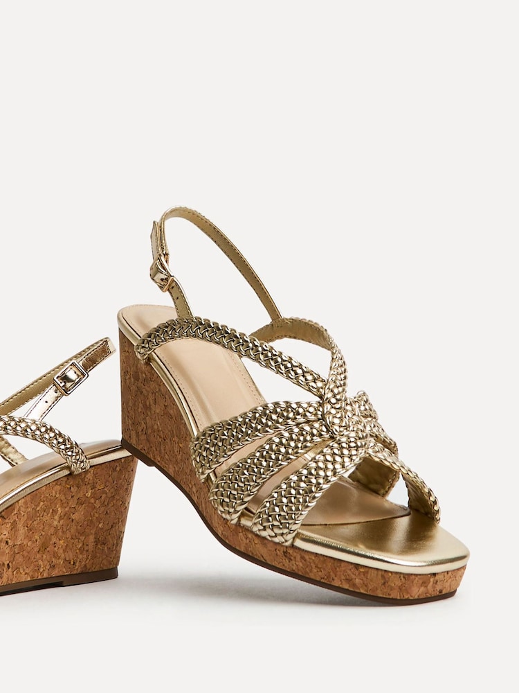 Linzi Gold Silhouette Handwoven Cork Wedge Sandals - Image 5 of 5