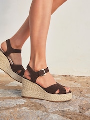 Linzi Brown Noa Crossover Platform Wedge Sandals - Image 1 of 5