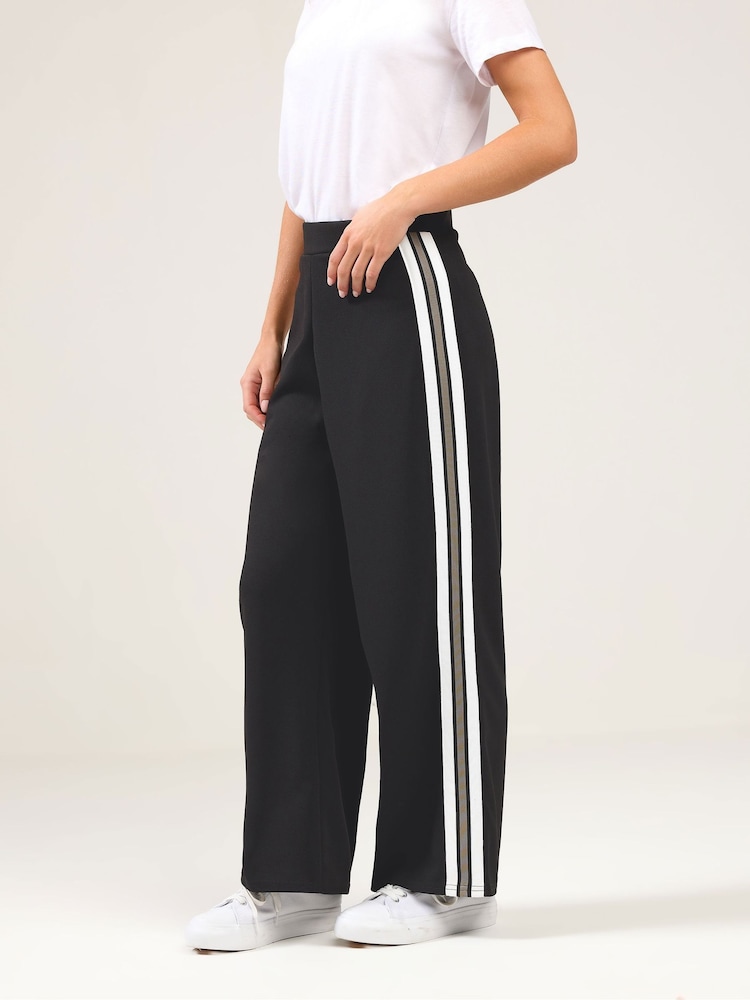 M&Co Black Petite Side Stripe Wide Leg Trousers - Image 1 of 5 M&Co Black Petite Side Stripe Wide Leg Trousers - Image 1 of 5