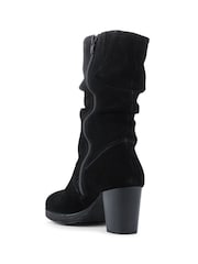 Pavers Black Leather Stacked Heel Calf Length Boots - Image 3 of 5