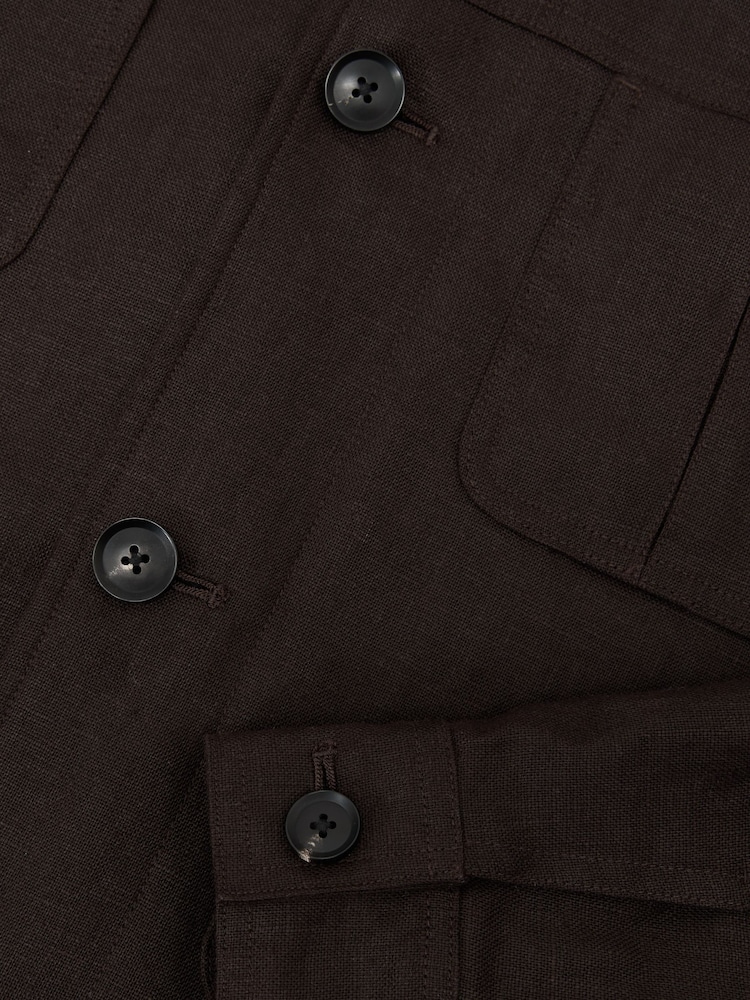 Reiss Chocolate Brown Adam Linen Four-Pocket Jacket - Image 8 of 8
