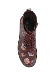 Pavers Red Lace Up Floral Boots - Image 5 of 6