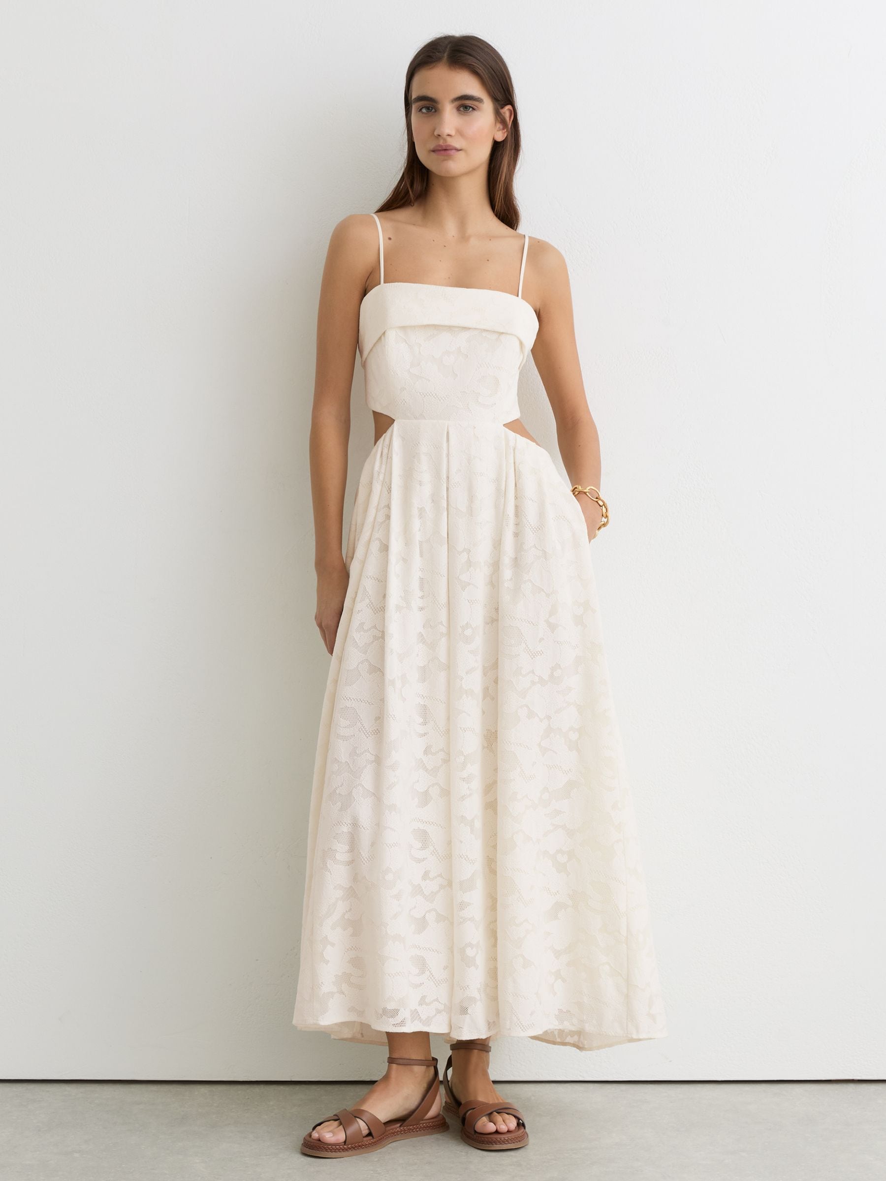 Buy Reiss Cream Sian Cotton-Blend Lace Cut-Out Maxi Dress from