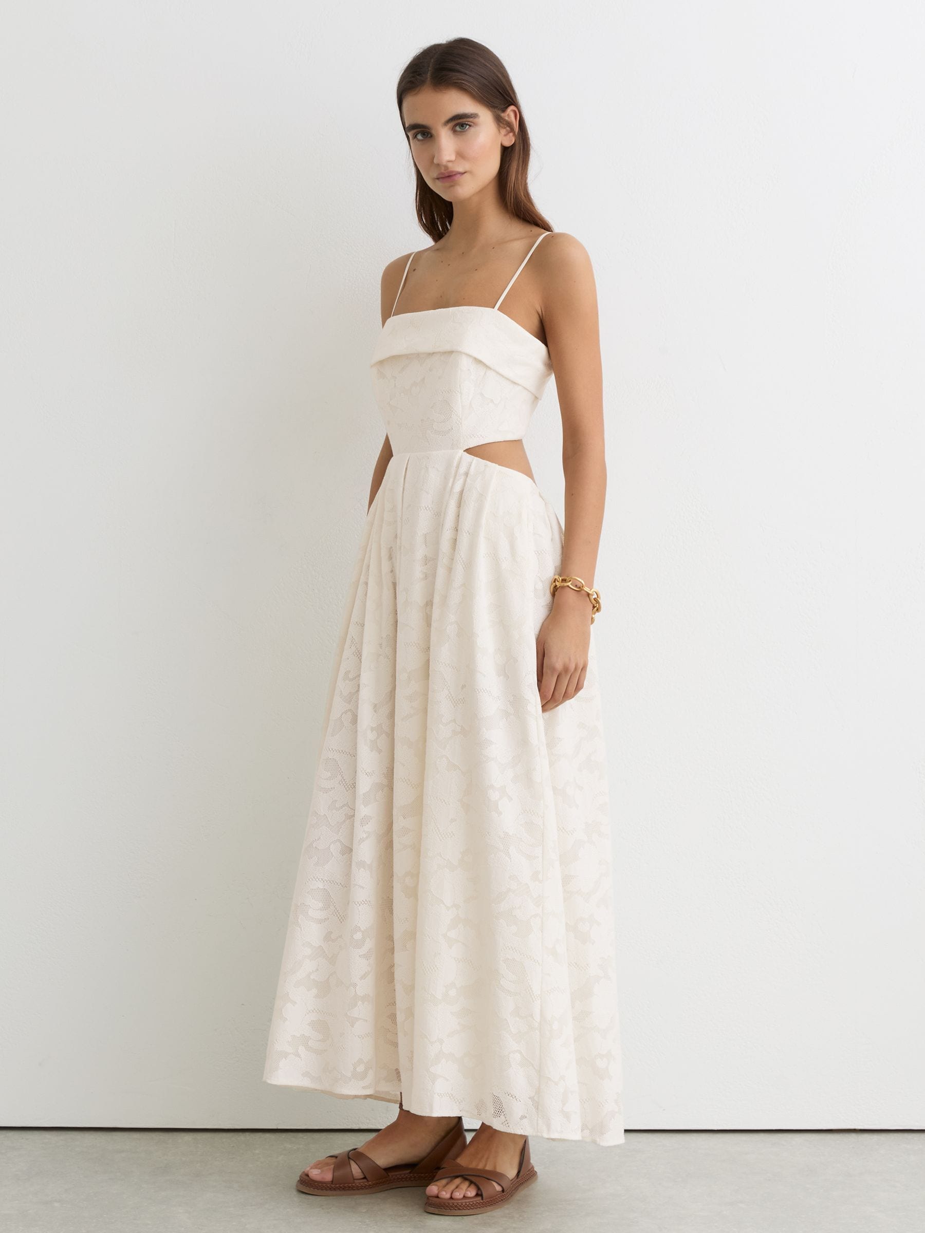 Buy Reiss Cream Sian Cotton-Blend Lace Cut-Out Maxi Dress from