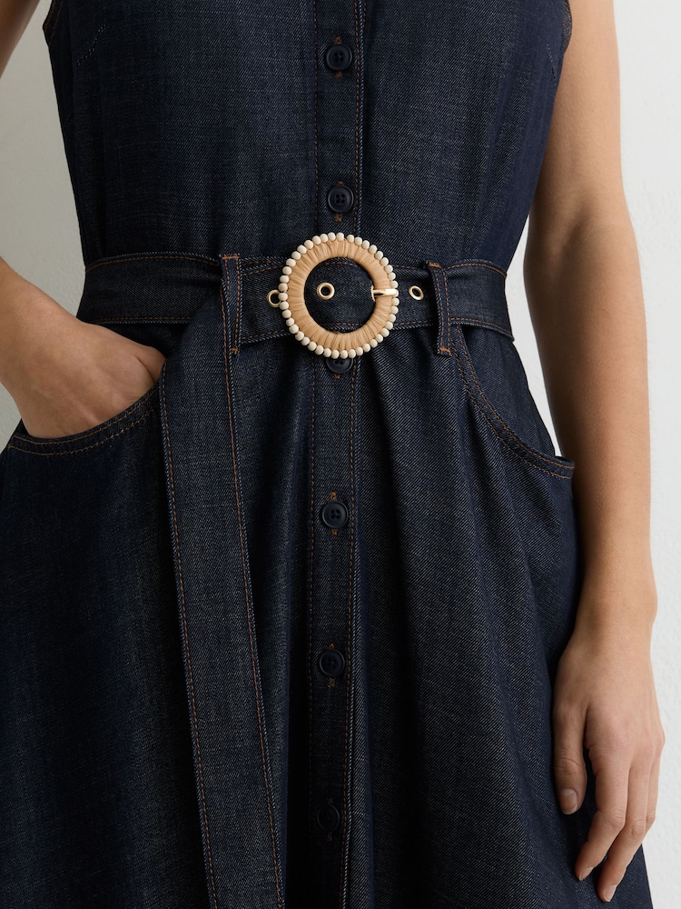 Reiss Remi - Indigo Blue Remi Button-front Belted Denim Midi Dress, 14 Reiss Remi - Indigo Blue Remi Button-front Belted Denim Midi Dress, 14
