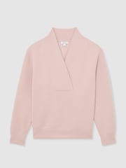 Reiss Pale Pink Annabel Premium Interlock Shawl-Neck Sweatshirt with Modal - Image 2 of 6