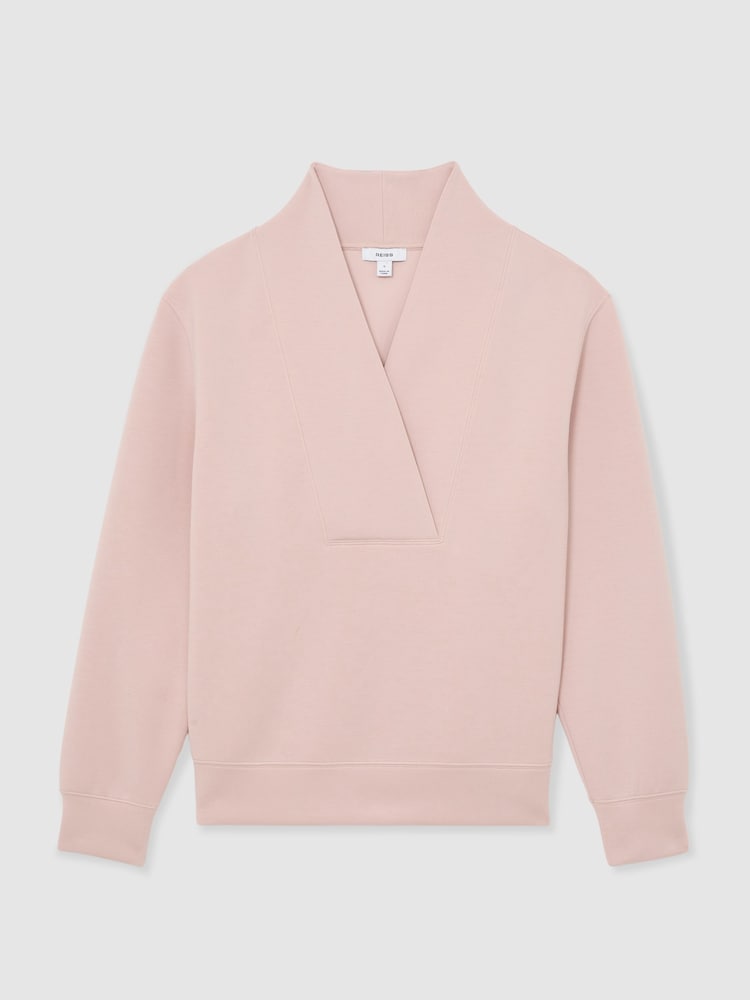 Reiss Pale Pink Annabel Premium Interlock Shawl-Neck Sweatshirt with Modal - Image 2 of 6