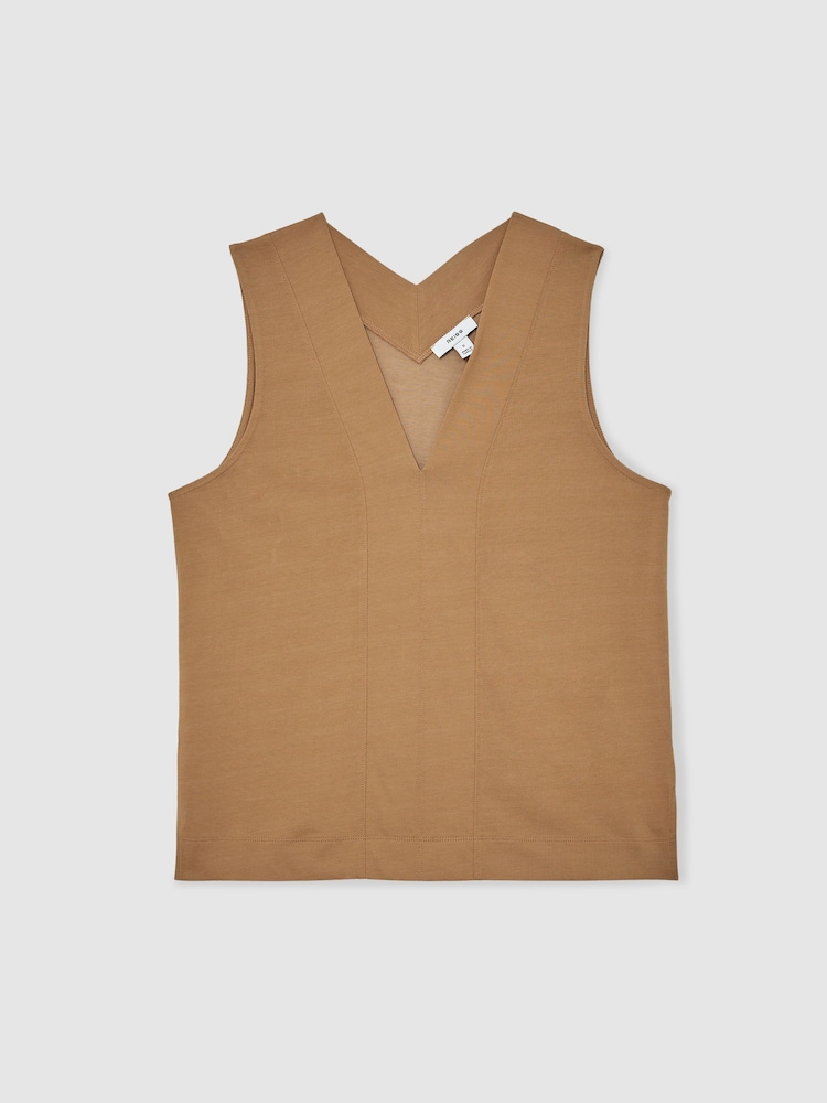 Reiss Camel Mira V-Neck Shell Top - Image 2 of 6 Reiss Camel Mira V-Neck Shell Top - Image 2 of 6