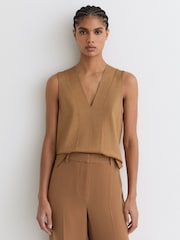 Reiss Camel Mira V-Neck Shell Top - Image 3 of 6