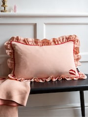 Rockett St George Lips Frill Washed Cotton Cushion - Image 1 of 7