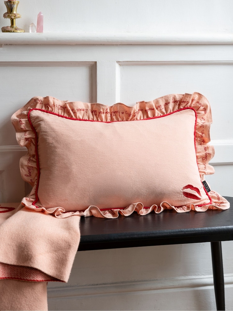 Rockett St George Lips Frill Washed Cotton Cushion - Image 1 of 7