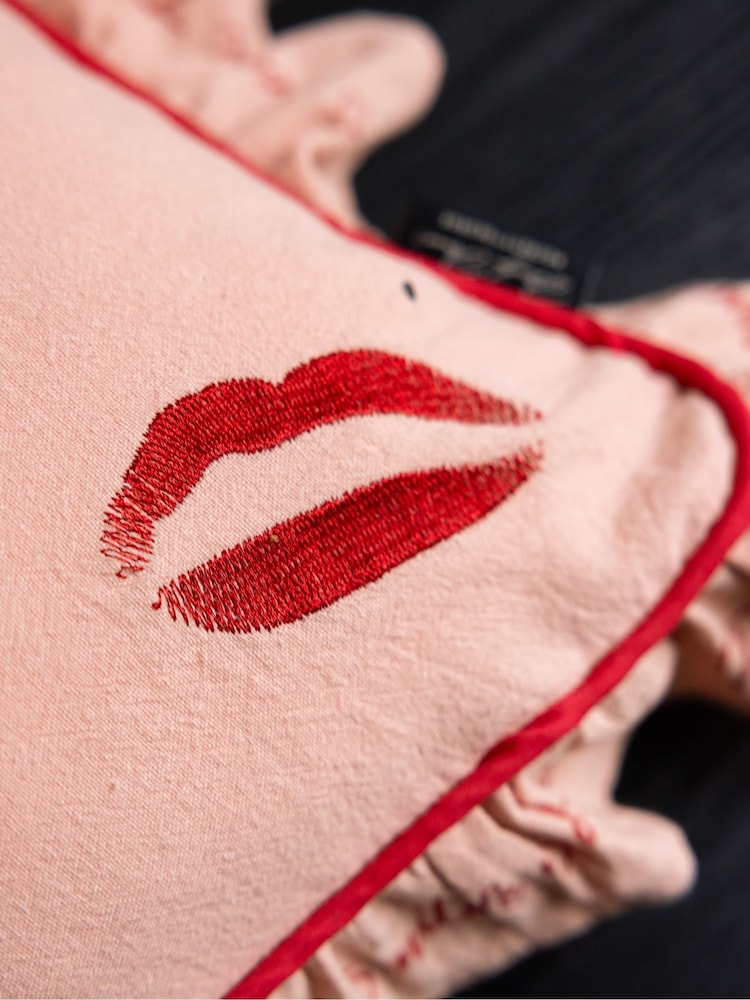 Rockett St George Lips Frill Washed Cotton Cushion - Image 2 of 7