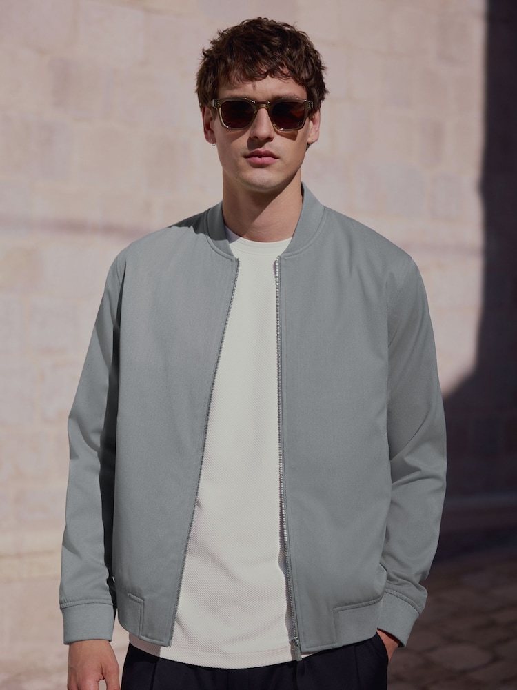 Blue Plain Smart Bomber Jacket - Image 1 of 8