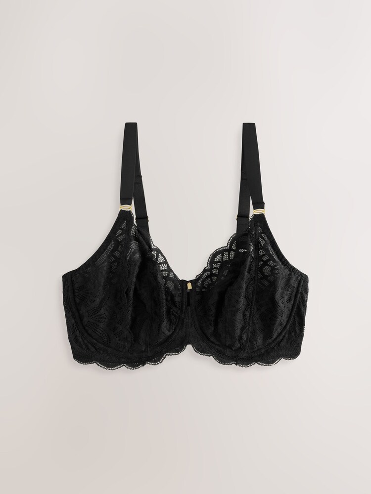 Black Ultimate Support F-K Padded Strap Lace Non Pad Bra with Side Support - Image 1 of 3