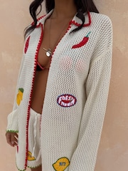 Never Fully Dressed Cream Fruit Cotton Crochet Applique Shirt - Image 2 of 7