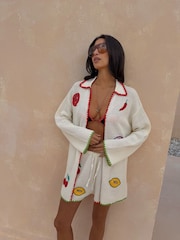Never Fully Dressed Cream Fruit Cotton Crochet Applique Shirt - Image 3 of 7