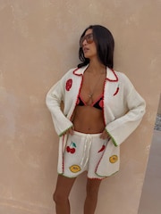 Never Fully Dressed Cream Fruit Cotton Crochet Applique Shorts - Image 4 of 6