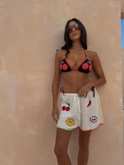 Never Fully Dressed Red/Black Cherry Crochet Triangle Bikini Top - Image 1 of 8