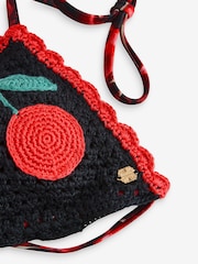 Never Fully Dressed Red/Black Cherry Crochet Triangle Bikini Top - Image 8 of 8
