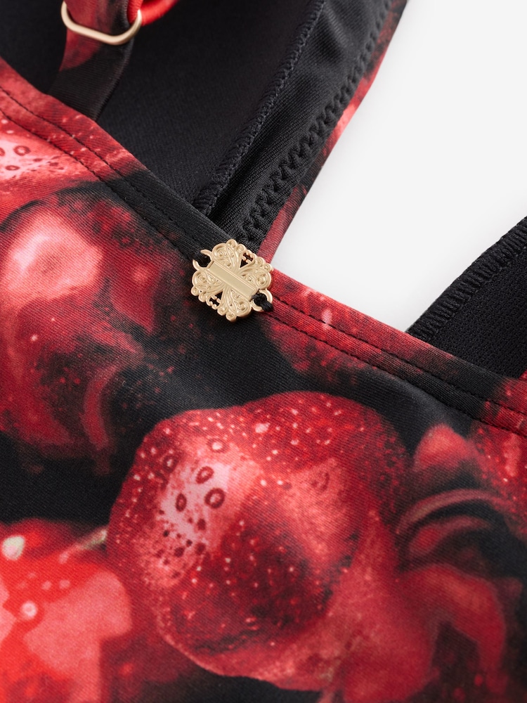 Never Fully Dressed Red/Black Cherry Tummy Control Plunge Swimsuit - Image 10 of 10