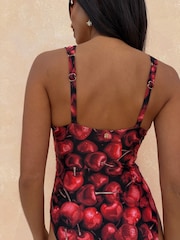 Never Fully Dressed Red/Black Cherry Tummy Control Plunge Swimsuit - Image 5 of 10