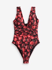 Never Fully Dressed Red/Black Cherry Tummy Control Plunge Swimsuit - Image 7 of 10