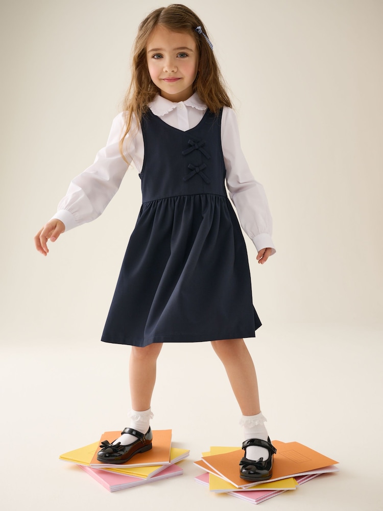 Navy Blue Asymmetric Bow Front School Pinafore Dress (3-14yrs) - Image 1 of 4