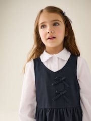 Navy Blue Asymmetric Bow Front School Pinafore Dress (3-14yrs) - Image 4 of 4
