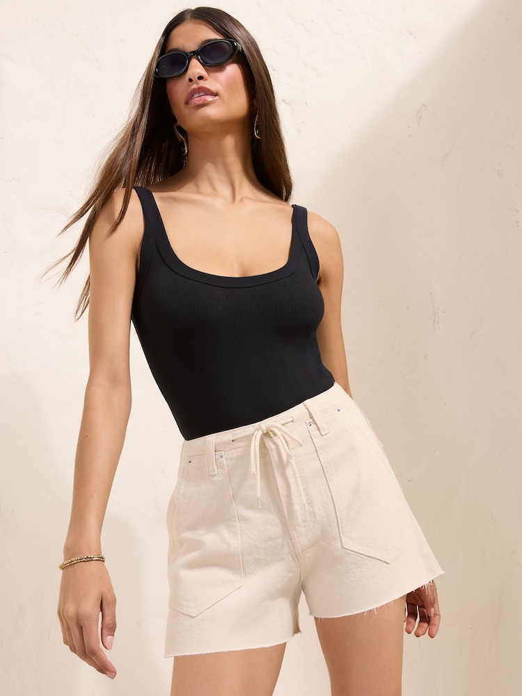 Friends Like These Ecru Denim Utility Tie Detail Shorts - Image 1 of 5