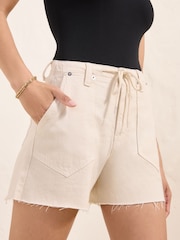 Friends Like These Ecru Denim Utility Tie Detail Shorts - Image 2 of 5