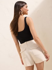 Friends Like These Ecru Denim Utility Tie Detail Shorts - Image 5 of 5