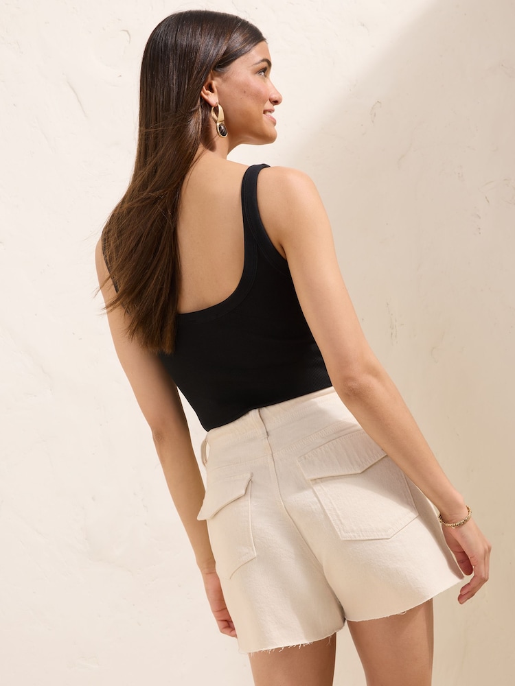 Friends Like These Ecru Denim Utility Tie Detail Shorts - Image 5 of 5