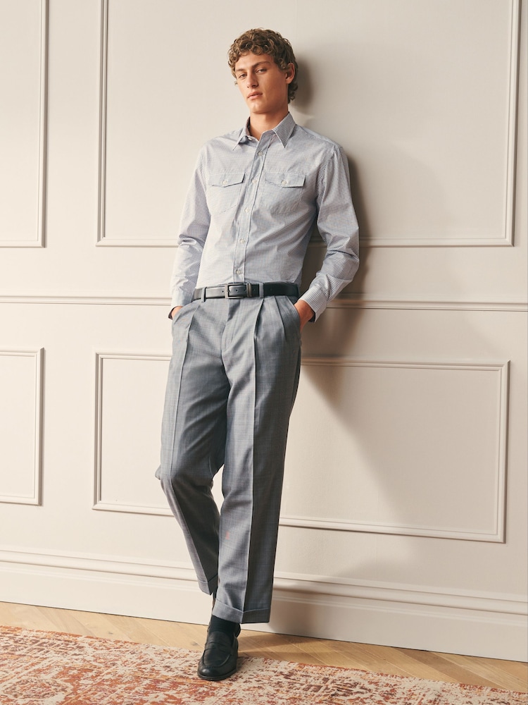 White/Grey Mini Check Regular Fit Cotton Long Sleeve Archive Collection Shirt - Image 2 of 8