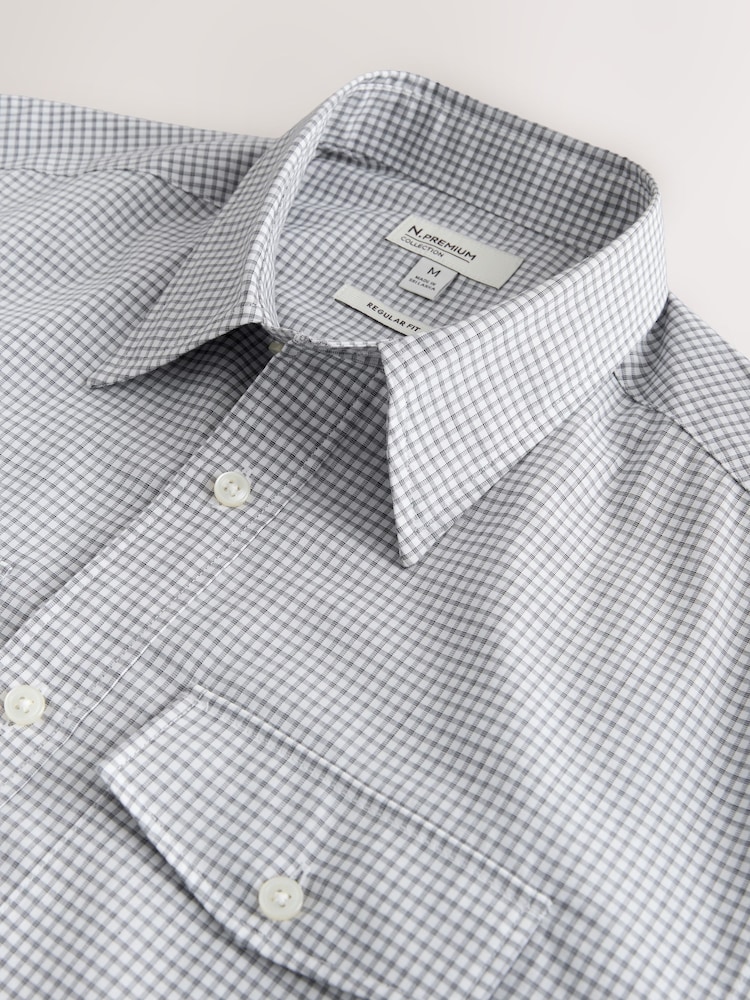 White/Grey Mini Check Regular Fit Cotton Long Sleeve Archive Collection Shirt - Image 8 of 8