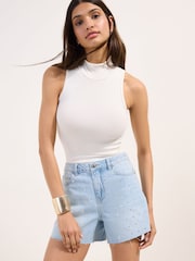 Friends Like These Bleach Wash Diamante A Line Denim Shorts - Image 4 of 5