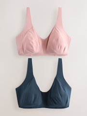 Navy/Pink Total Support Padded Strap Cotton Bras 2 Pack - Image 1 of 6