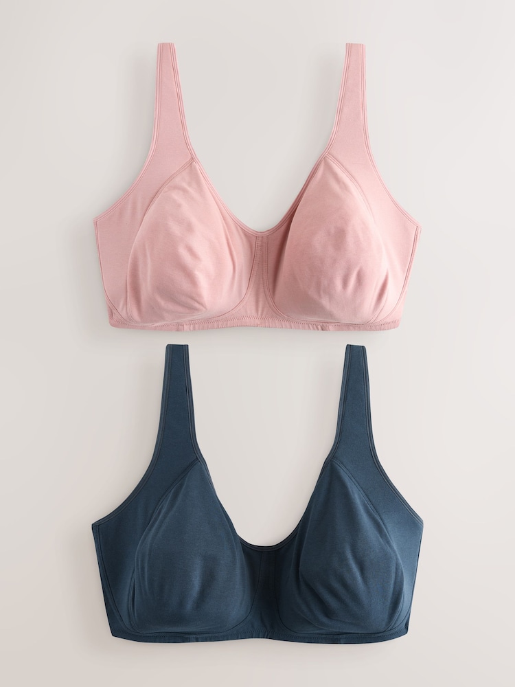 Navy/Pink Total Support Padded Strap Cotton Bras 2 Pack - Image 1 of 6