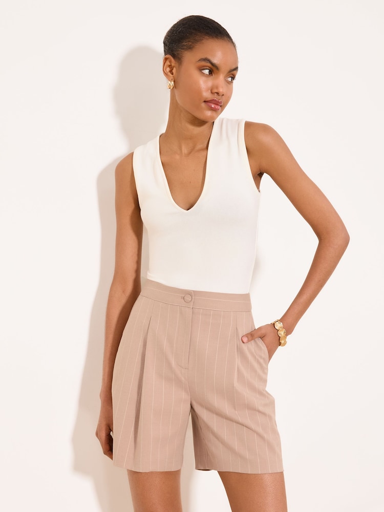 Lipsy Pink Stripe Tailored Shorts - Image 1 of 5
