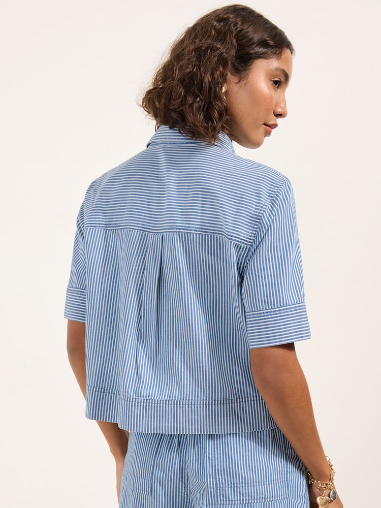 Friends Like These Blue Stripe Button Up Short Sleeve Shirt - Image 4 of 4