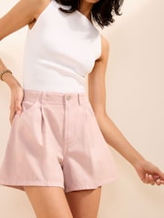 Friends Like These Lilac Purple Elasticated Back A Line Denim Shorts - Image 2 of 4