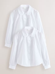 Blanco - Camisas escolares de manga larga con cuello de volantes para niñas, paquete 2 (3-14años) - Imagen 1 de 7