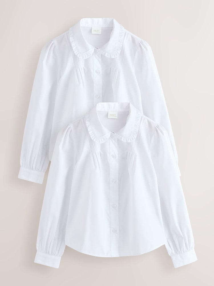 Blanco - Camisas escolares de manga larga con cuello de volantes para niñas, paquete 2 (3-14años) - Imagen 1 de 7