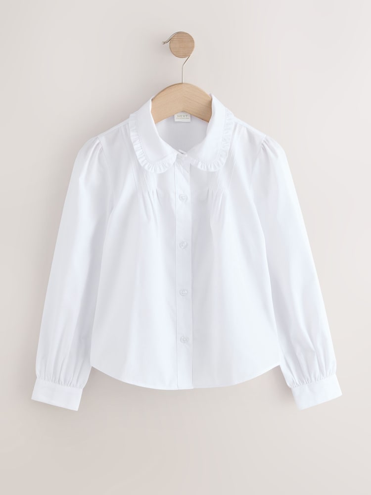 Blanco - Camisas escolares de manga larga con cuello de volantes para niñas, paquete 2 (3-14años) - Imagen 2 de 7