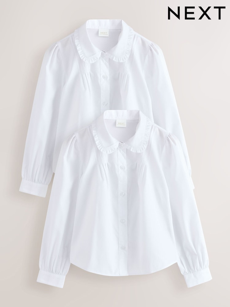 Blanco - Camisas escolares de manga larga con cuello de volantes para niñas, paquete 2 (3-14años) - Imagen 7 de 7