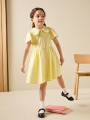 أصفر - فستان مدرسي مربعات غني بالقطن بأكمام واسعة (3-14 سنة) - صورة 1 من 5