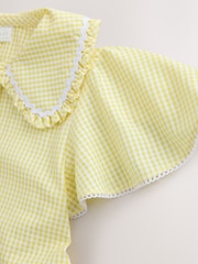 Amarelo - Vestido escolar de guingão de algodão rico com mangas angelicais (3-14anos) - Imagem 10 de 10