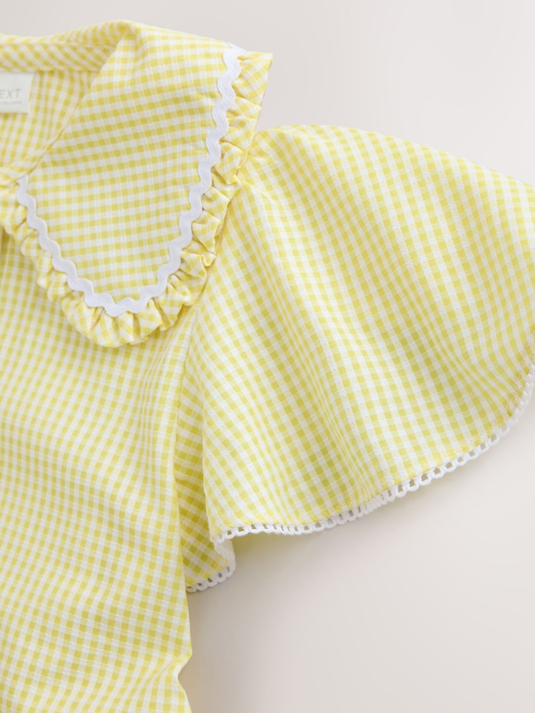 Amarelo - Vestido escolar de guingão de algodão rico com mangas angelicais (3-14anos) - Imagem 10 de 10 Amarelo - Vestido escolar de guingão de algodão rico com mangas angelicais (3-14anos) - Imagem 10 de 10
